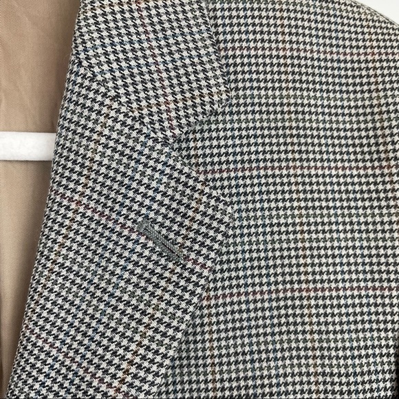 Vintage Boyfriend Blazer Academia Padded Shoulder Houndstooth Wool - Picture 9 of 14